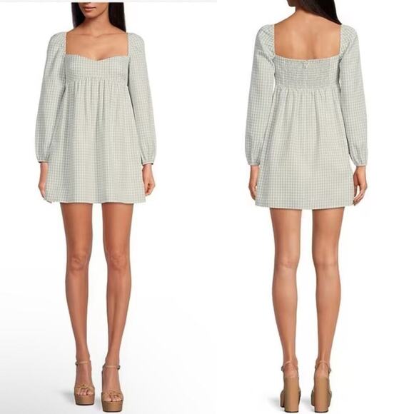 Gianni Bini Gingham Babydoll Dress Women's 10 Green - Picture 1 of 12